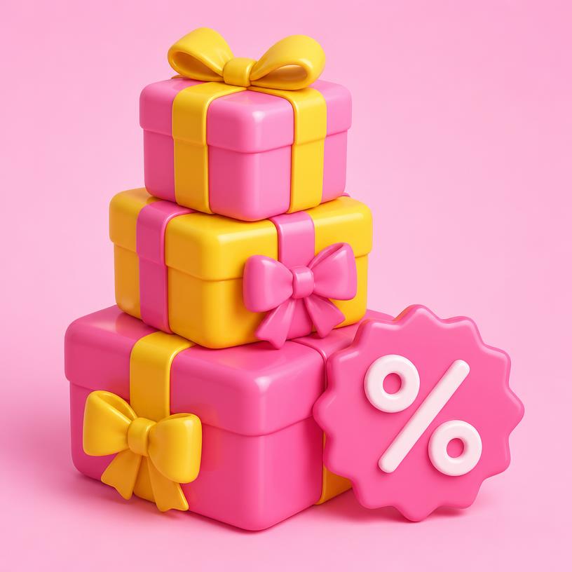 Gift boxes with a discount badge